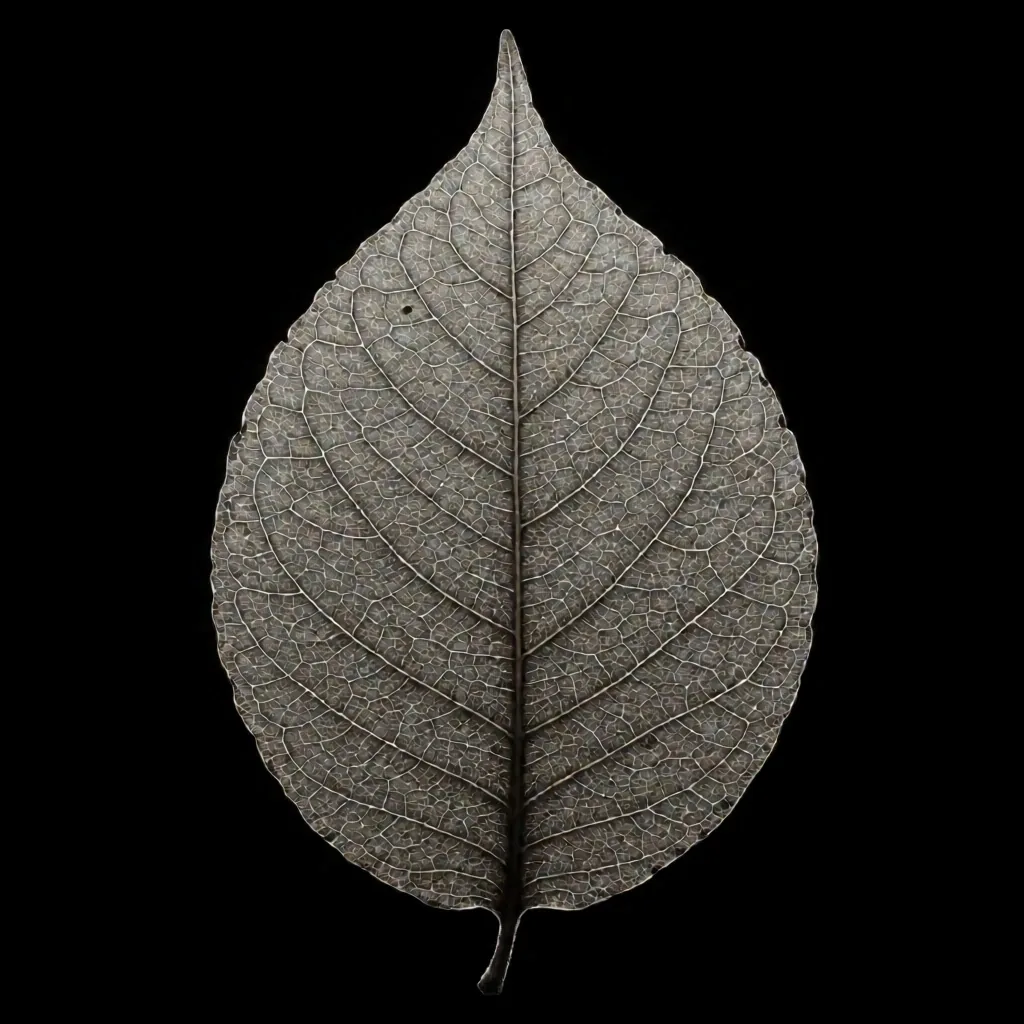 Backlit dried leaf specimen