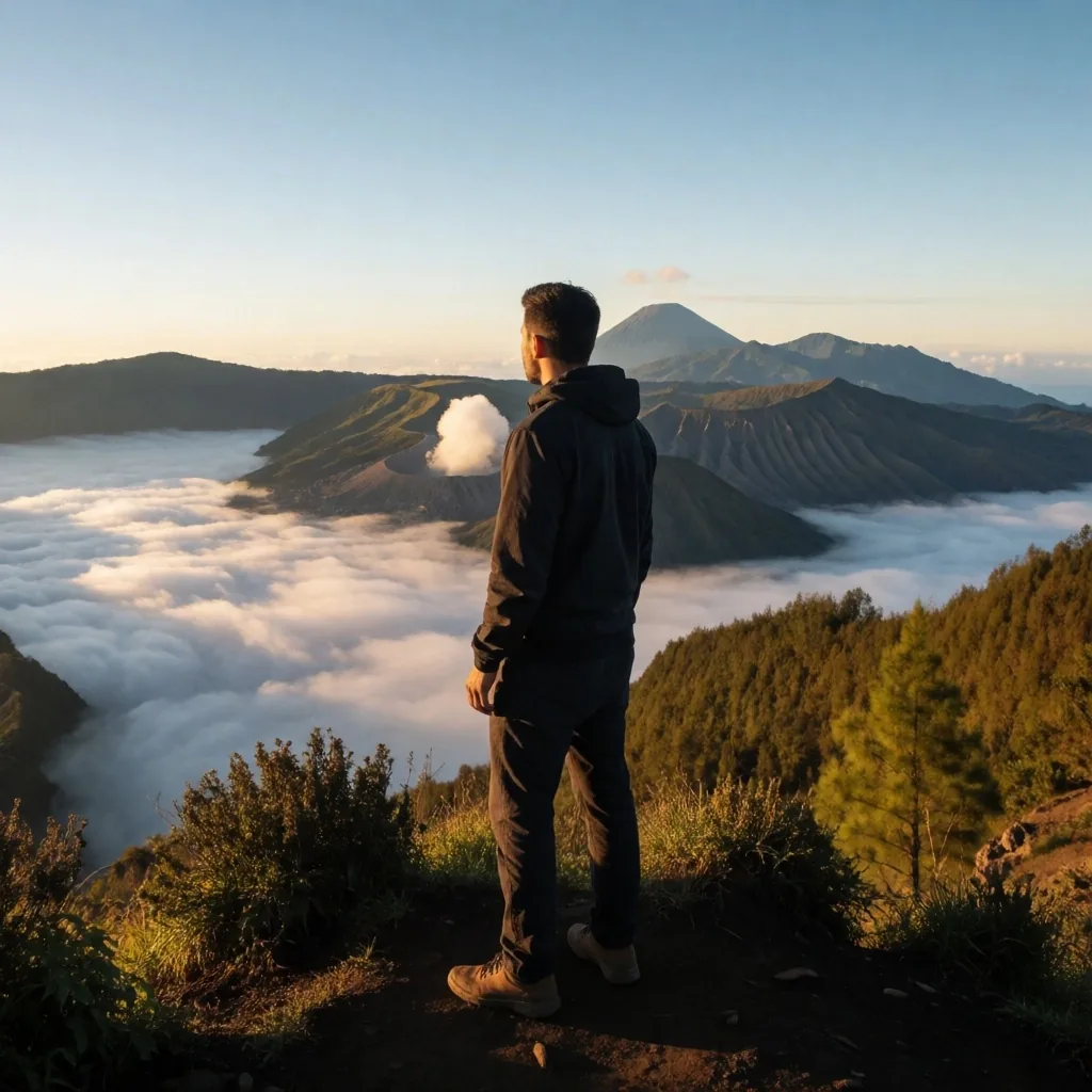 Dawn landscape over Indonesian highlands
